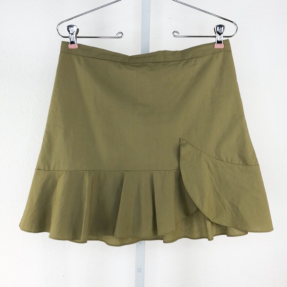 Madewell Olive Green A-line Flare Ruffle Skirt - Picture 2 of 7